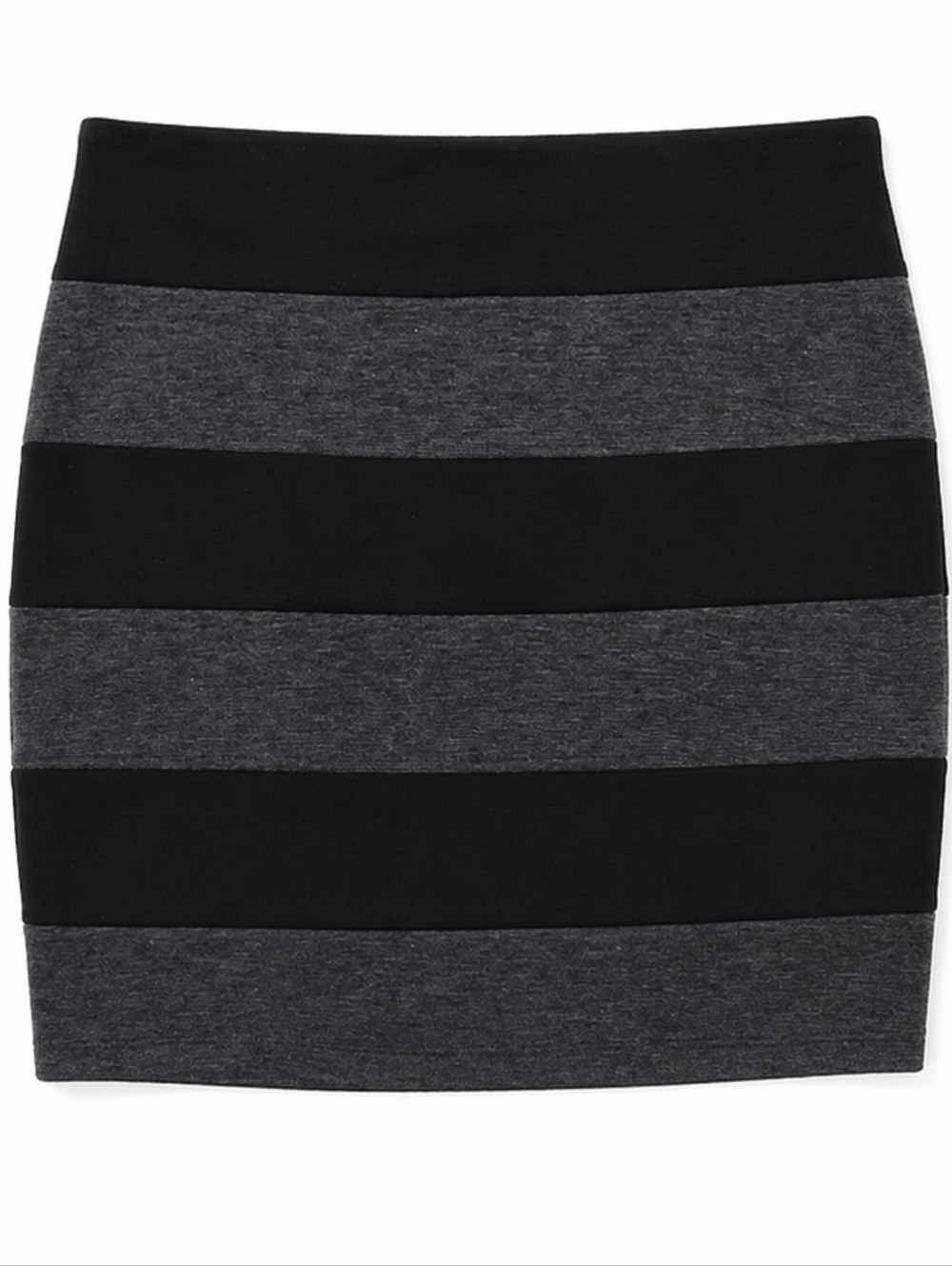 Black & Gray Striped Mini Skirt | Stretch Pull-On Bodycon Size L